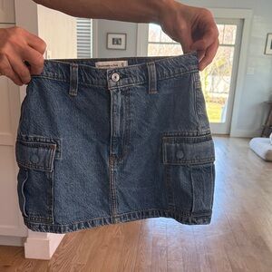 Abercrombie & Fitch Faded Blue Denim Cargo Mini Skirt
